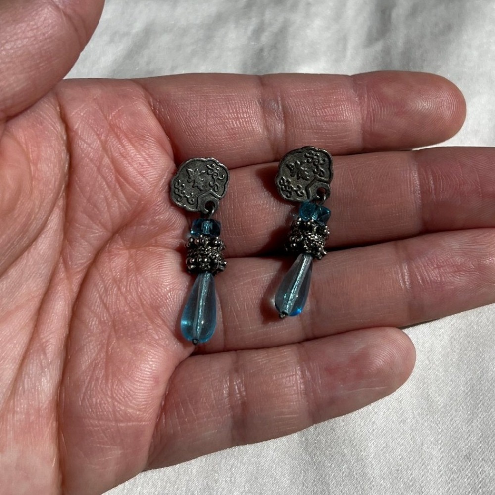 Vintage Turquoise Blue Boho Glass Bead Drop Earrings OS Whimsygoth Fairycore